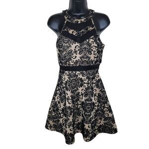 Windsor Damask Print flocked mini fit and flare cocktail dress size Small